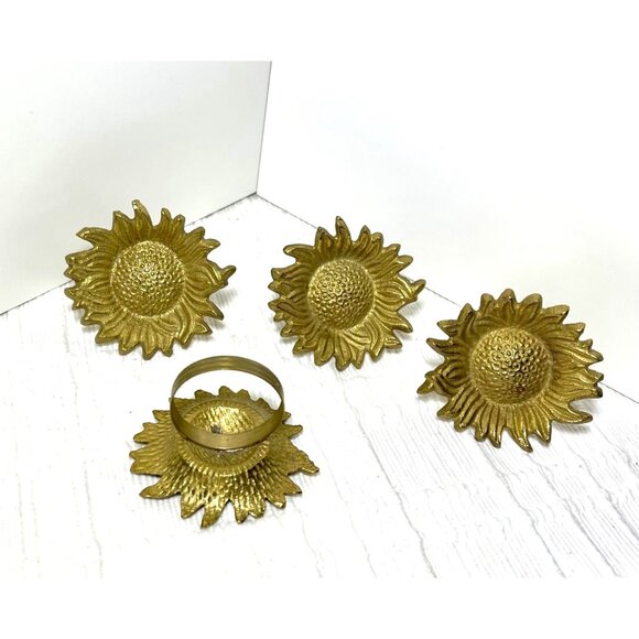Sunflower Napkin Rings Set Of 4 By Pier 1 Gold Metal Dining Table Decor - Picture 3 of 3